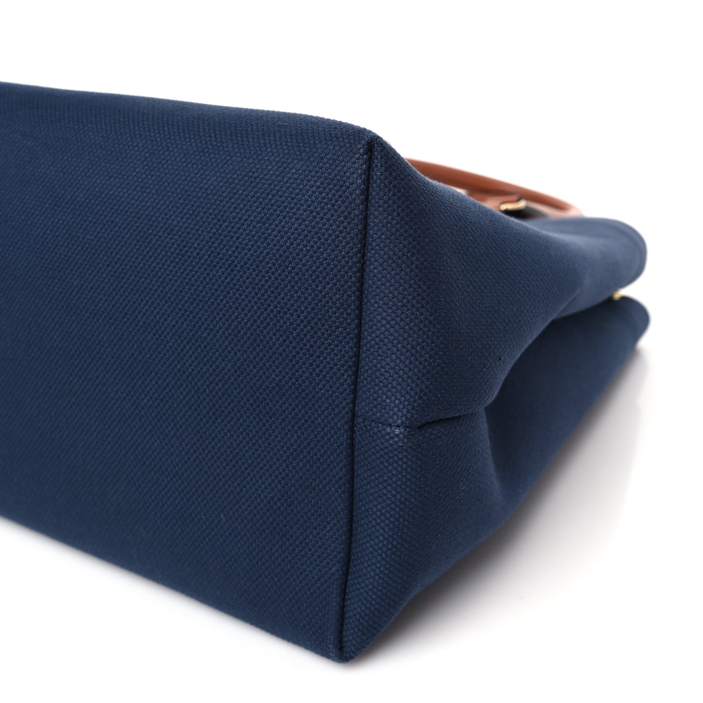Canvas Calfskin Horizontal Cabas Navy Tan