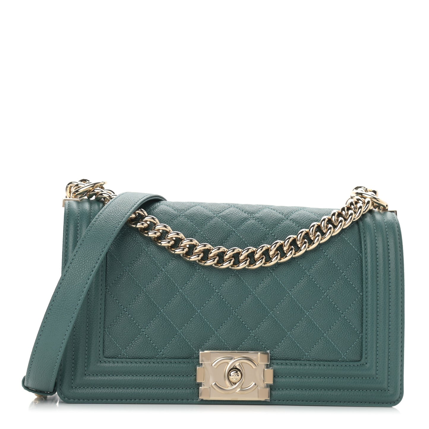 Caviar Quilted Medium Boy Flap Dark Green
