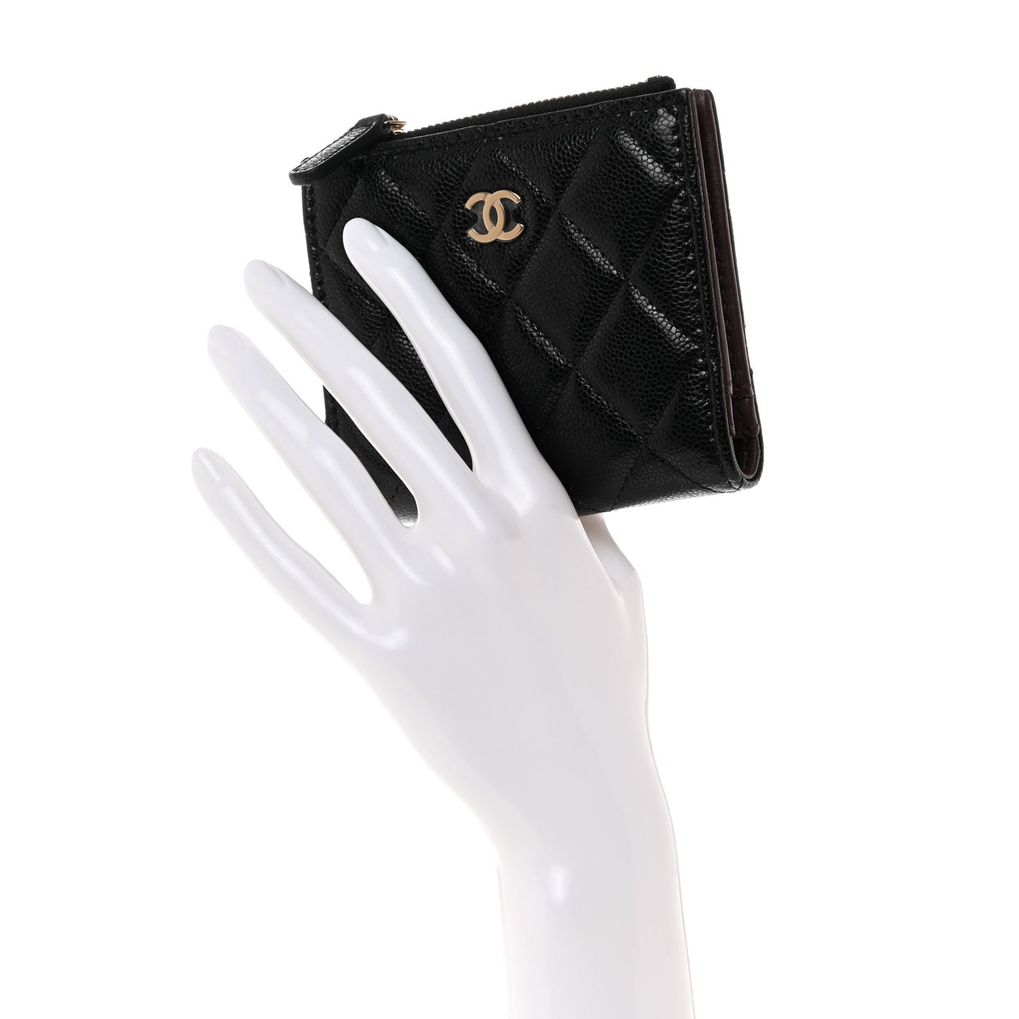 Caviar Quilted CC Zip Compact Wallet Black