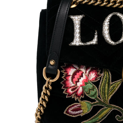 Gucci Velvet Matelasse Loved Embroidered Medium GG Marmont Shoulder Bag Black 10 of 17