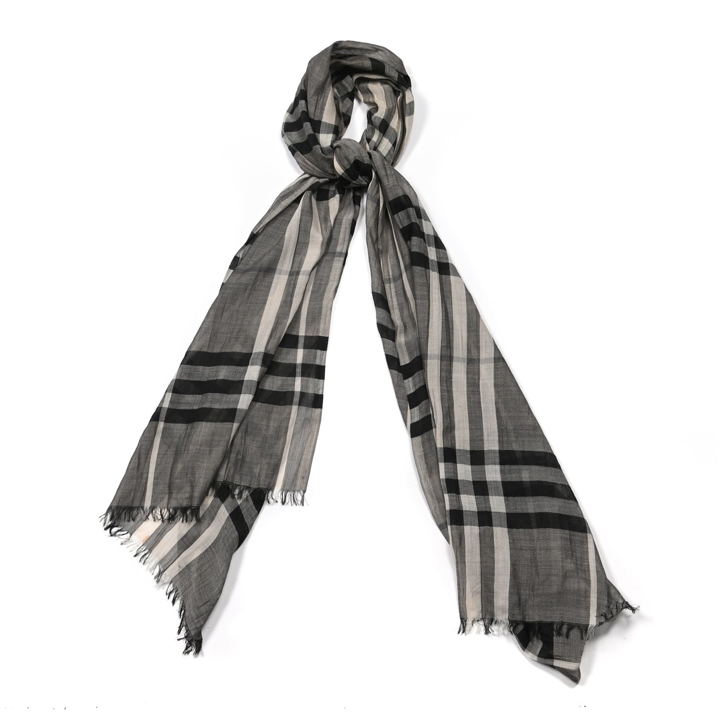 Linen Classic Check Check Lightweight Scarf Grey
