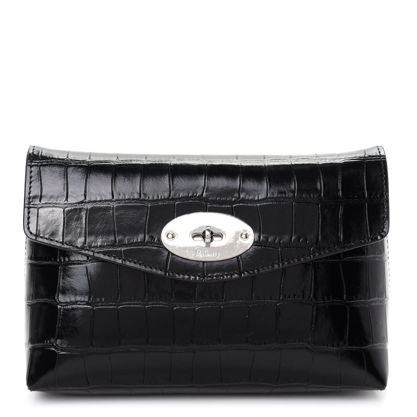 Shiny Crocodile Small Darley Cosmetic Pouch Black