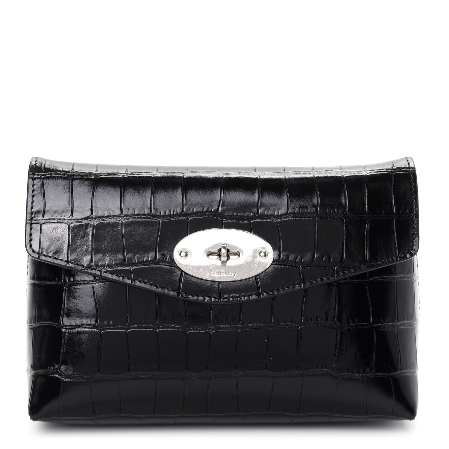 Mulberry Shiny Crocodile Small Darley Cosmetic Pouch Black 1 of 6