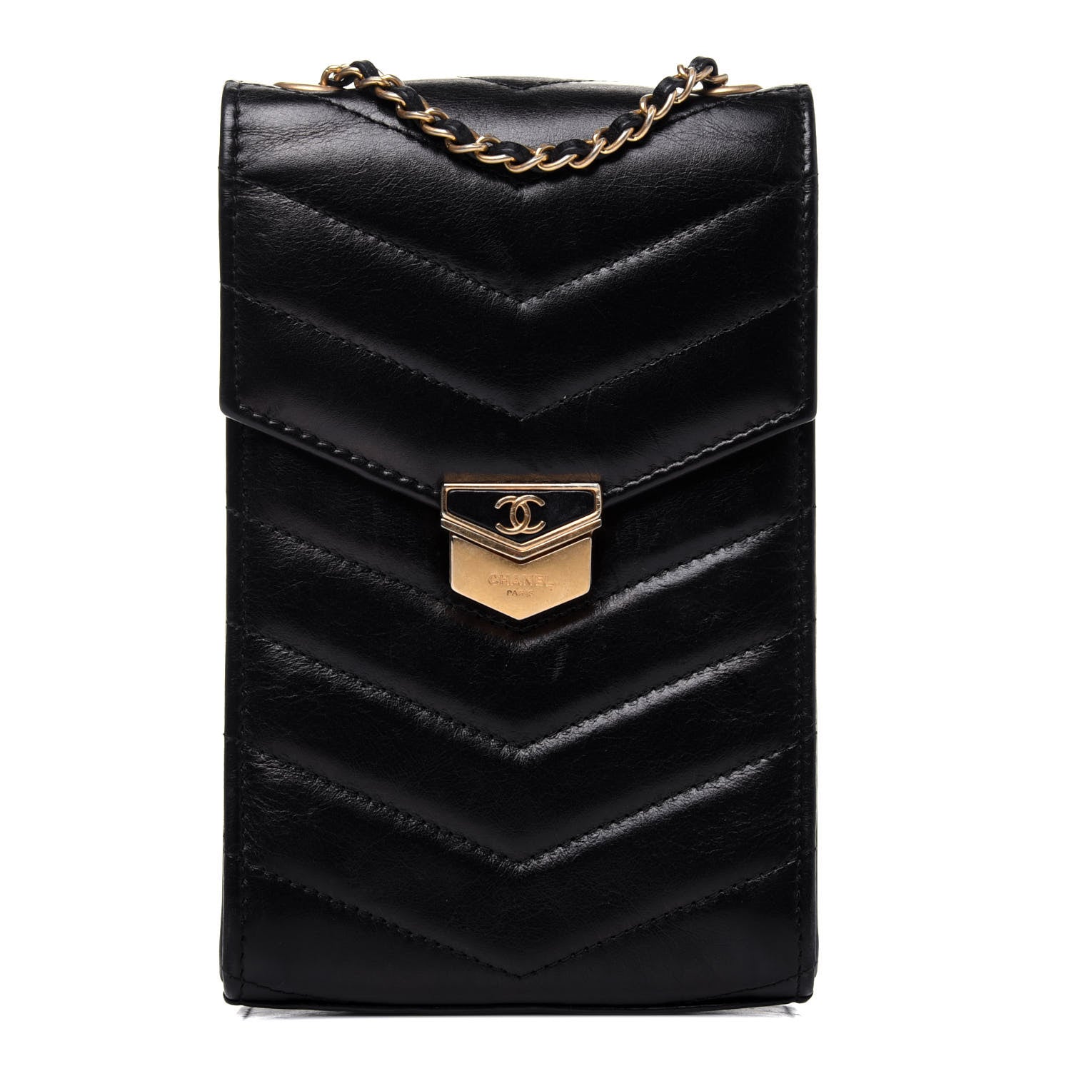 Chanel Calfskin Chevron Quilted Medal Mini Clutch With Chain Black 1 of 17