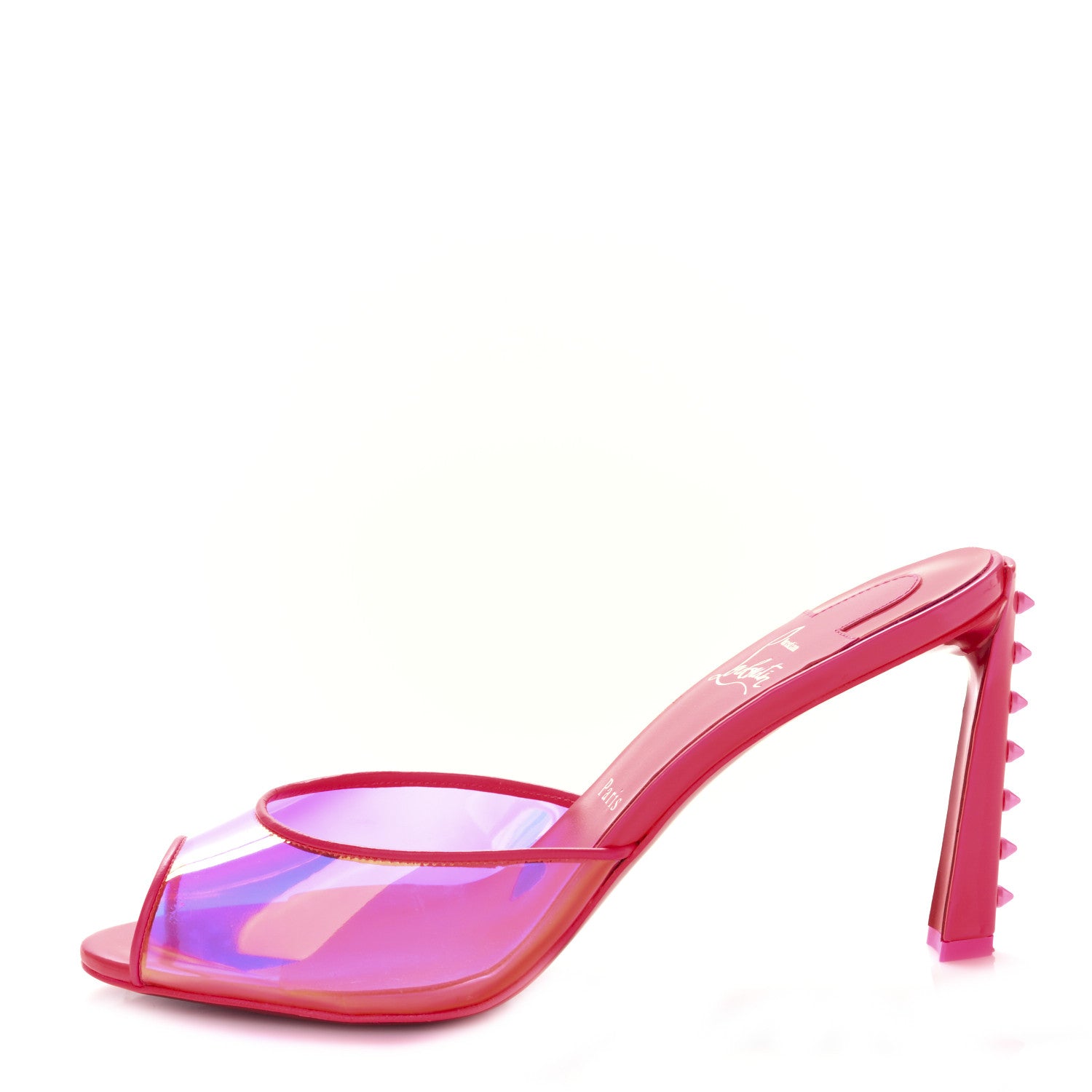 Christian Louboutin Patent Iridescent Spike 85 Slide Sandals 40 Fluo Pink 1 of 8