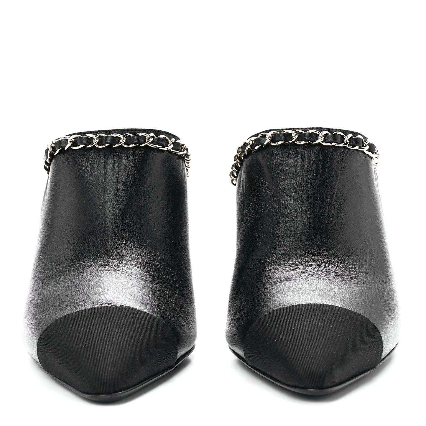 Lambskin Grosgrain Cap Toe Chain Mule 41 Black
