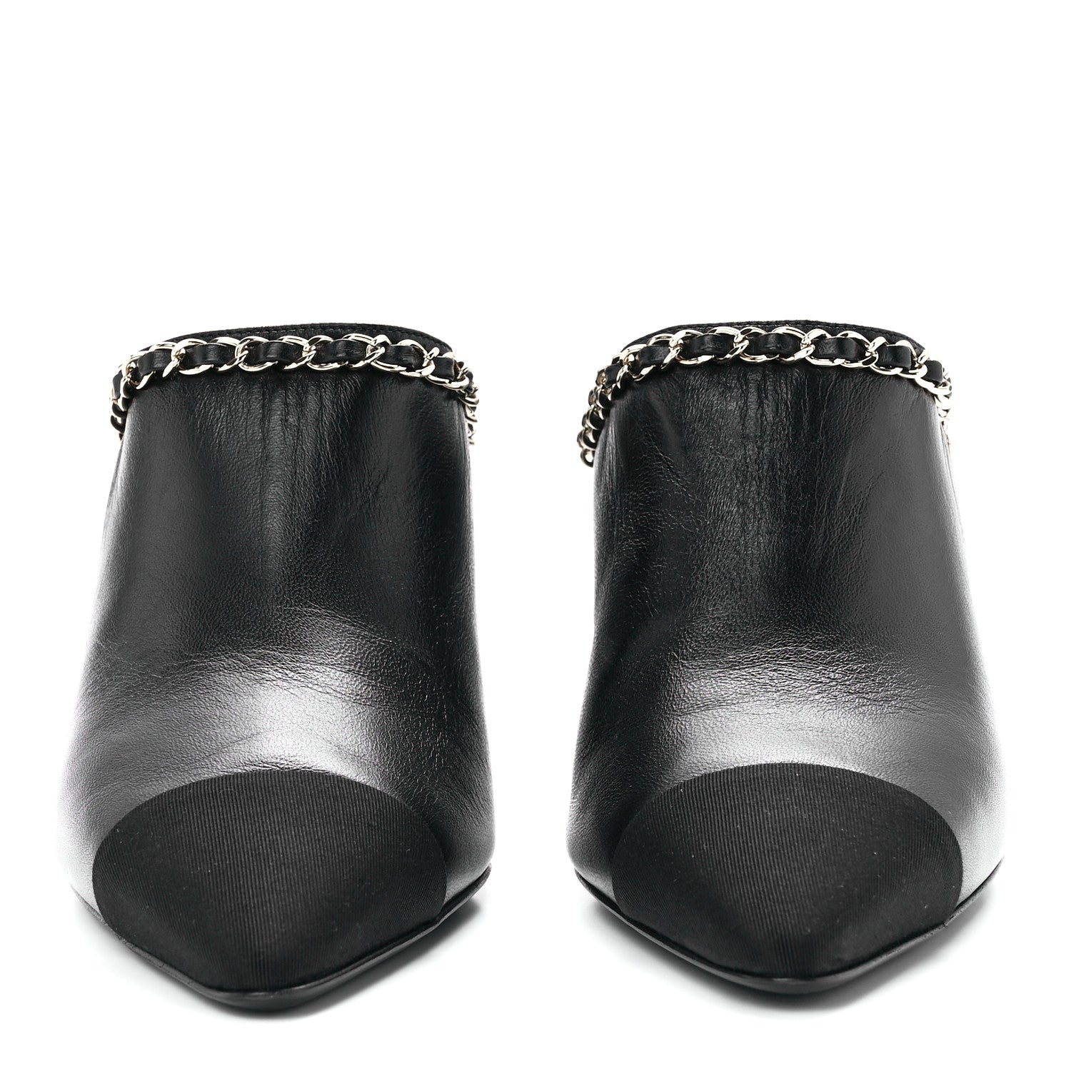 Chanel Lambskin Grosgrain Cap Toe Chain Mule 41 Black 2 of 9