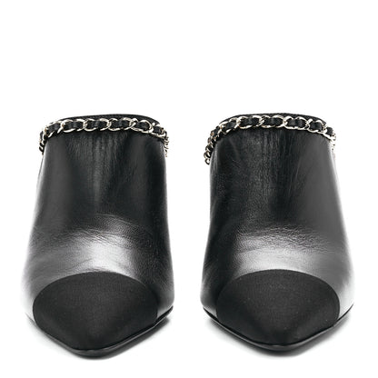Chanel Lambskin Grosgrain Cap Toe Chain Mule 41 Black 2 of 9
