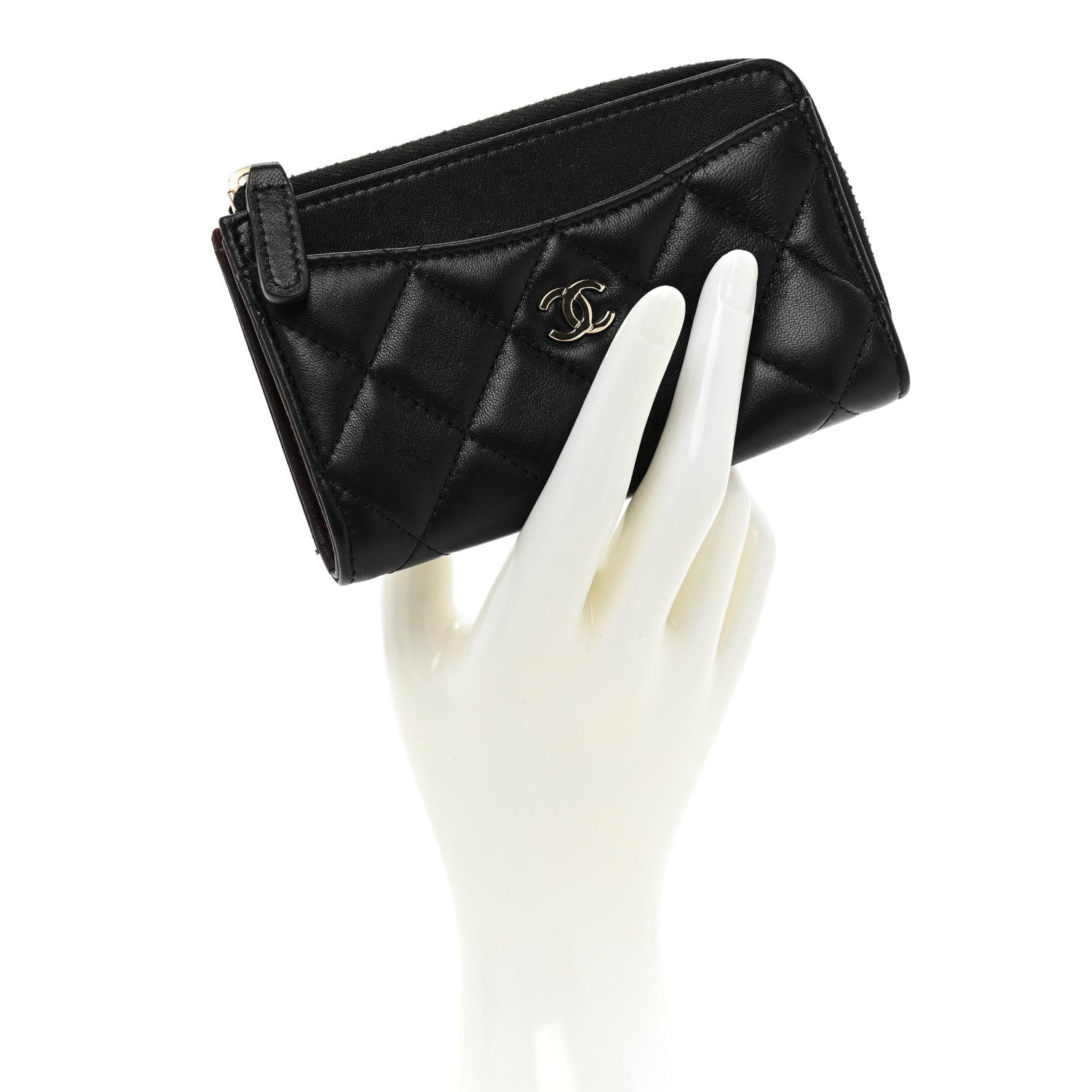 Chanel Lambskin Quilted Zip Card Holder Black 2 of 11