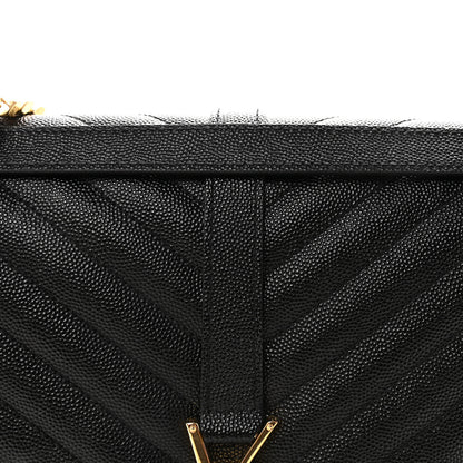 Saint Laurent Grain De Poudre Matelasse Chevron Large Monogram Satchel Black 6 of 8
