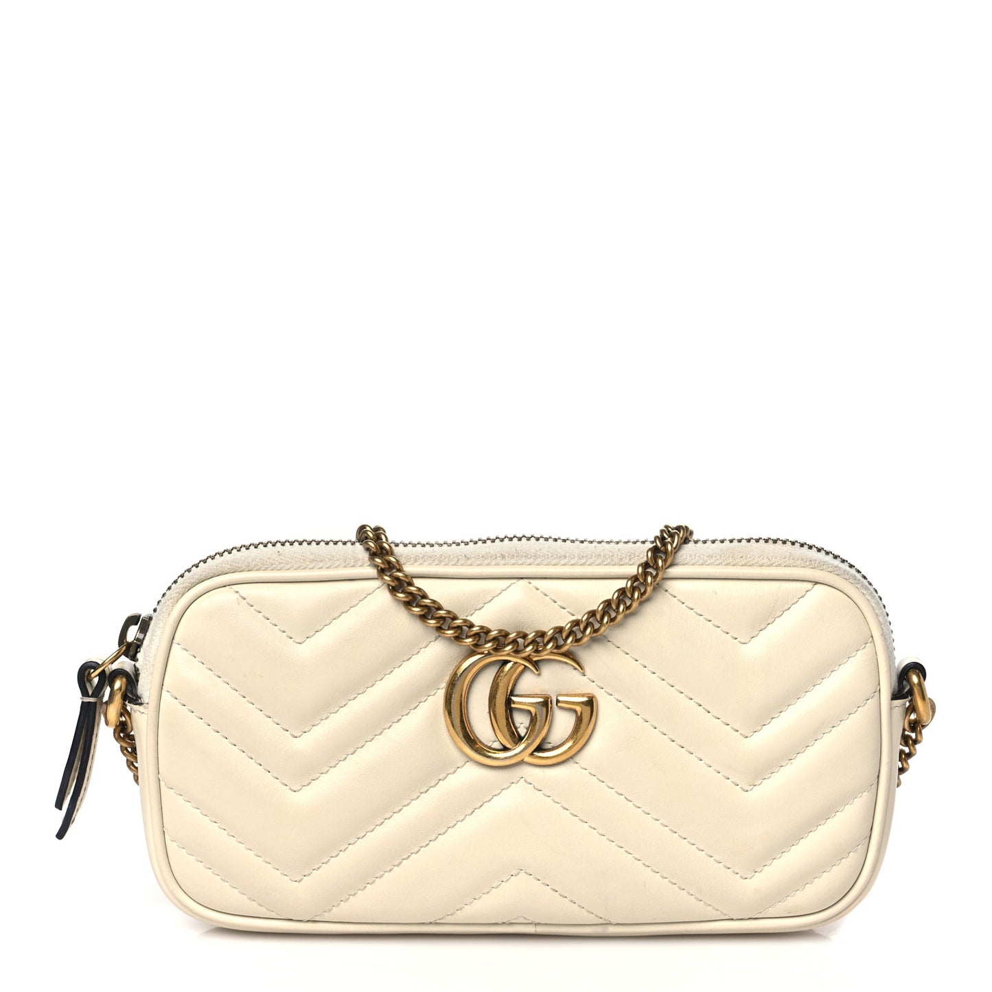 Calfskin Matelasse Mini GG Marmont Chain Crossbody Bag White