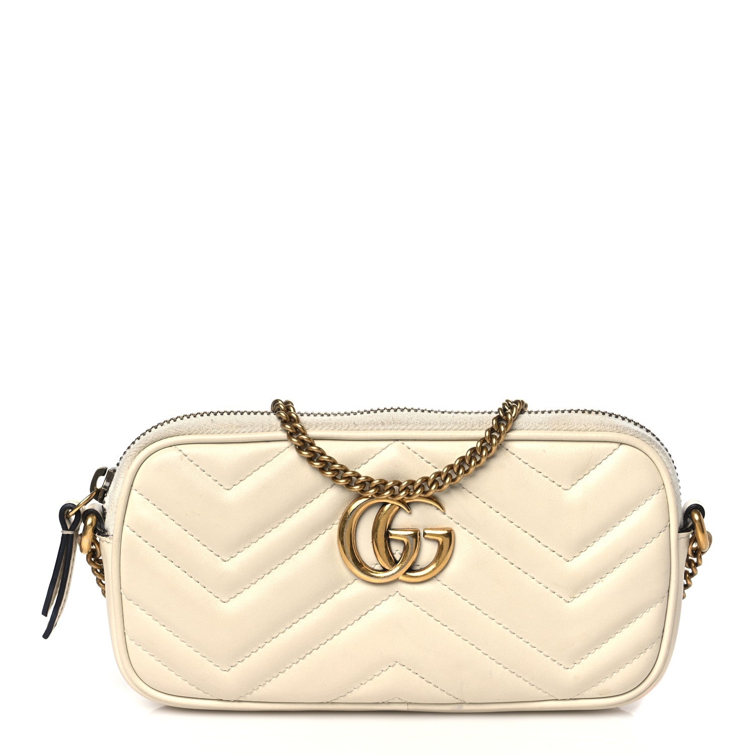 Gucci Calfskin Matelasse Mini GG Marmont Chain Crossbody Bag White 1 of 11