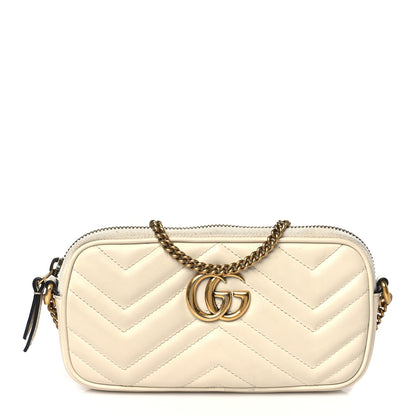 Gucci Calfskin Matelasse Mini GG Marmont Chain Crossbody Bag White 1 of 11