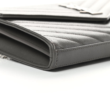 Saint Laurent Grain De Poudre Matelasse Chevron Monogram Chain Wallet Grey 9 of 12