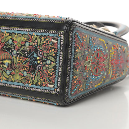 Christian Dior Smooth Calfskin Embroidered Medium Lady Dior Black Multicolor 11 of 11