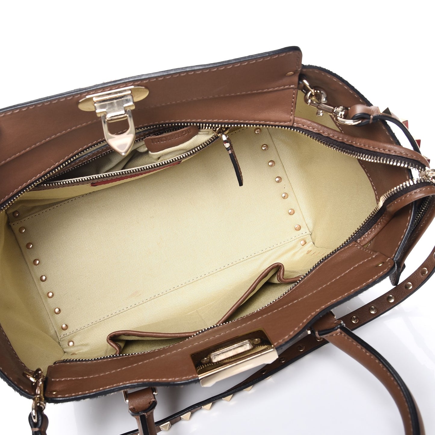 Calf Hair Mini Rockstud Double Handle Tote Leopard