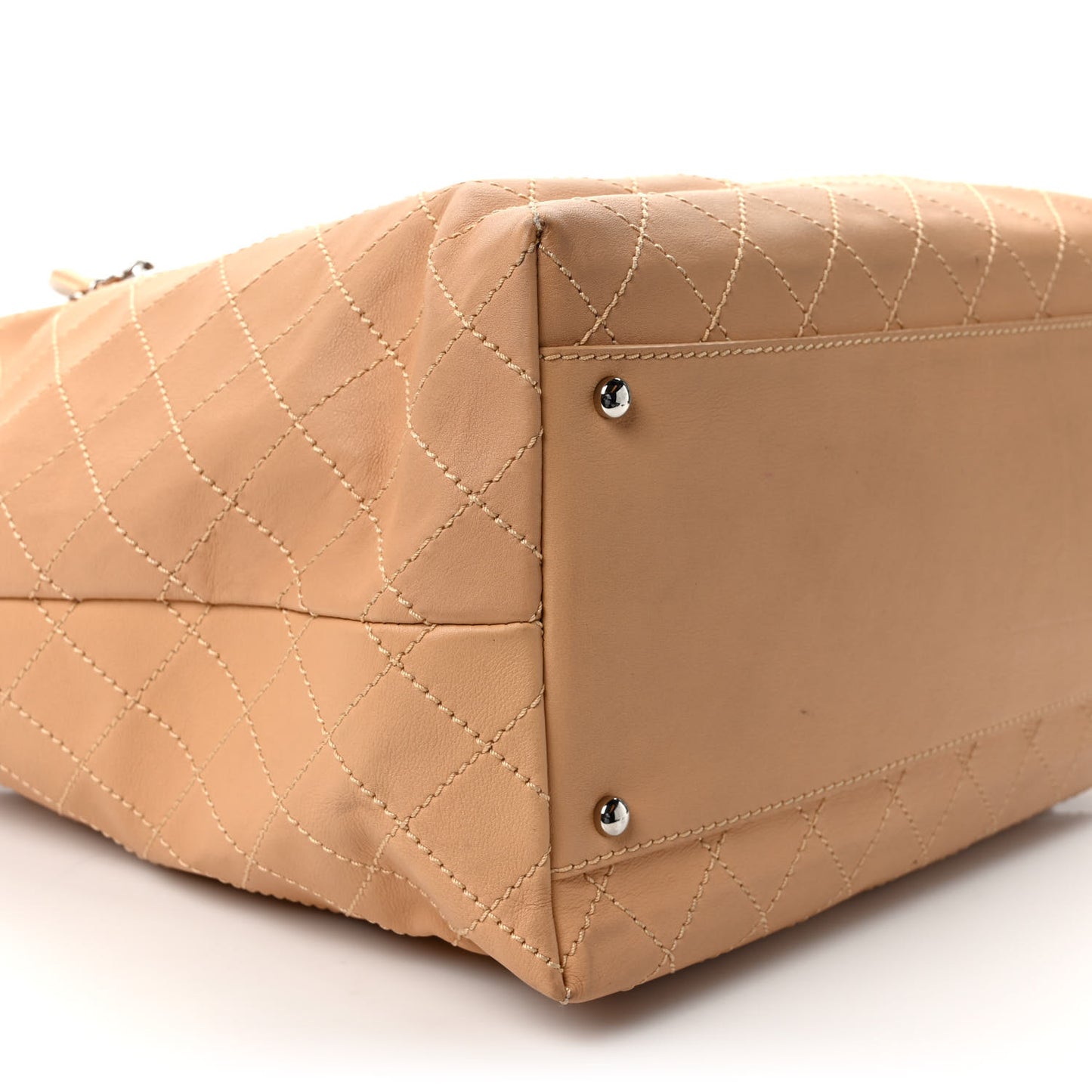 Calfskin Stitched Large Shopping Tote Beige