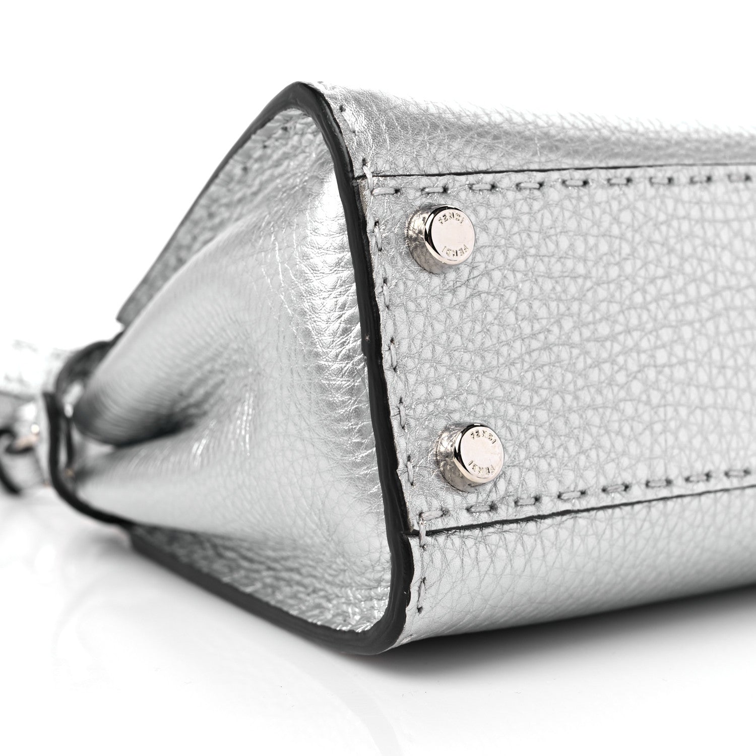 Fendi Cuoio Romano Lux Selleria Mini Peekaboo Iconic Satchel Argento 8 of 9