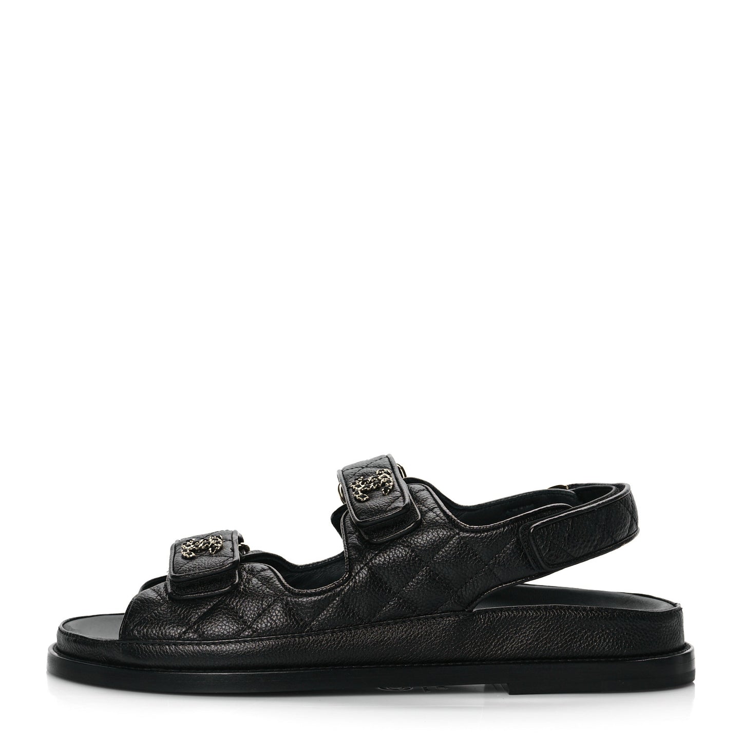 Grained Calfskin Velcro Dad Sandals 40 Black