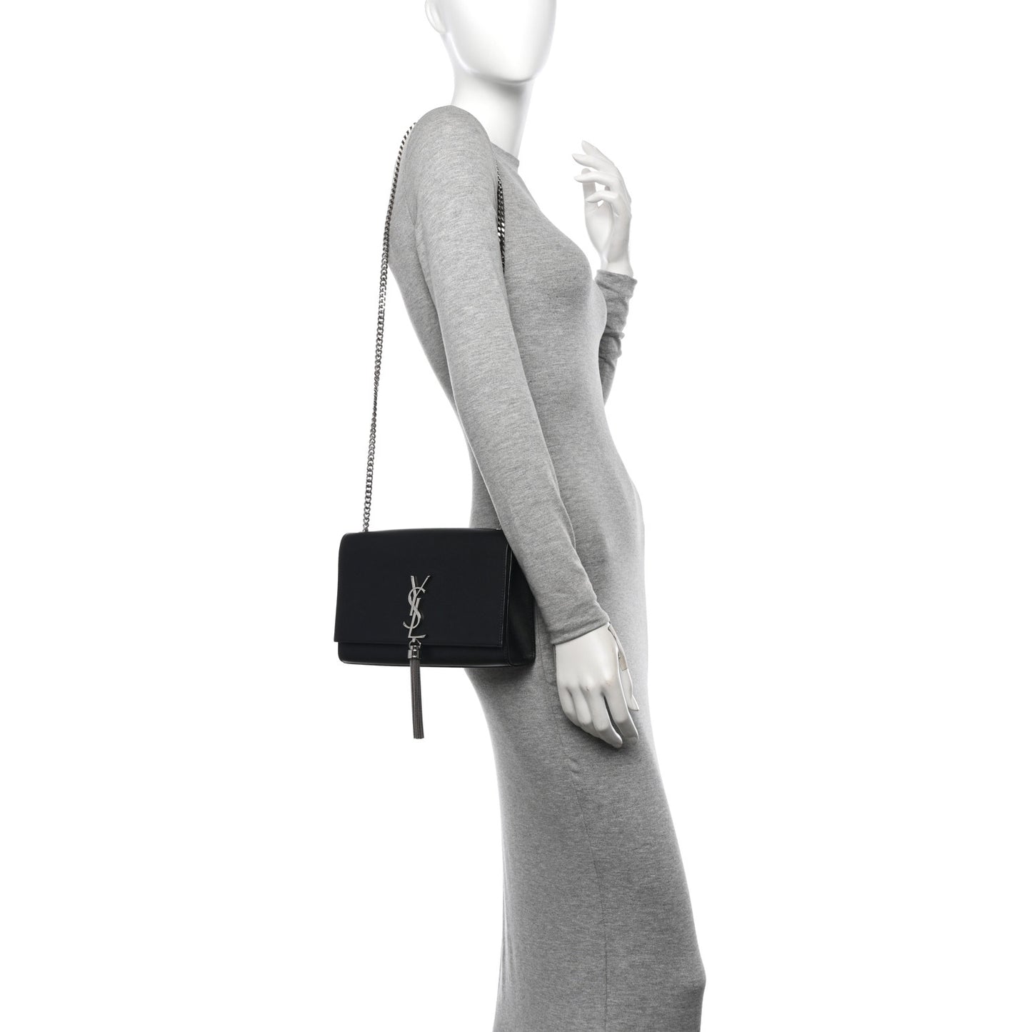 Smooth Calfskin Medium Classic Monogram Kate Tassel Satchel Black