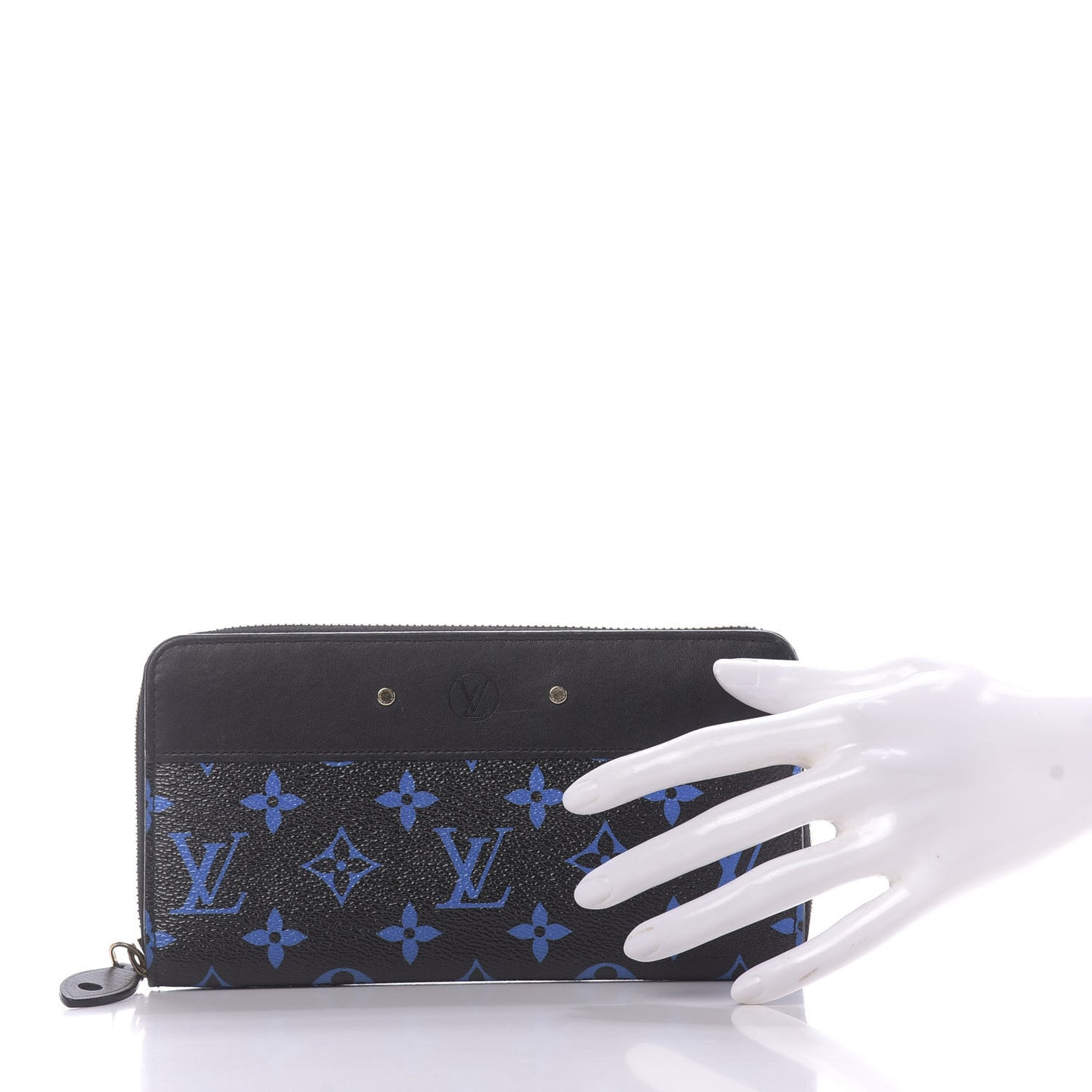 Calfskin Colored Monogram Zippy Wallet Blue Black