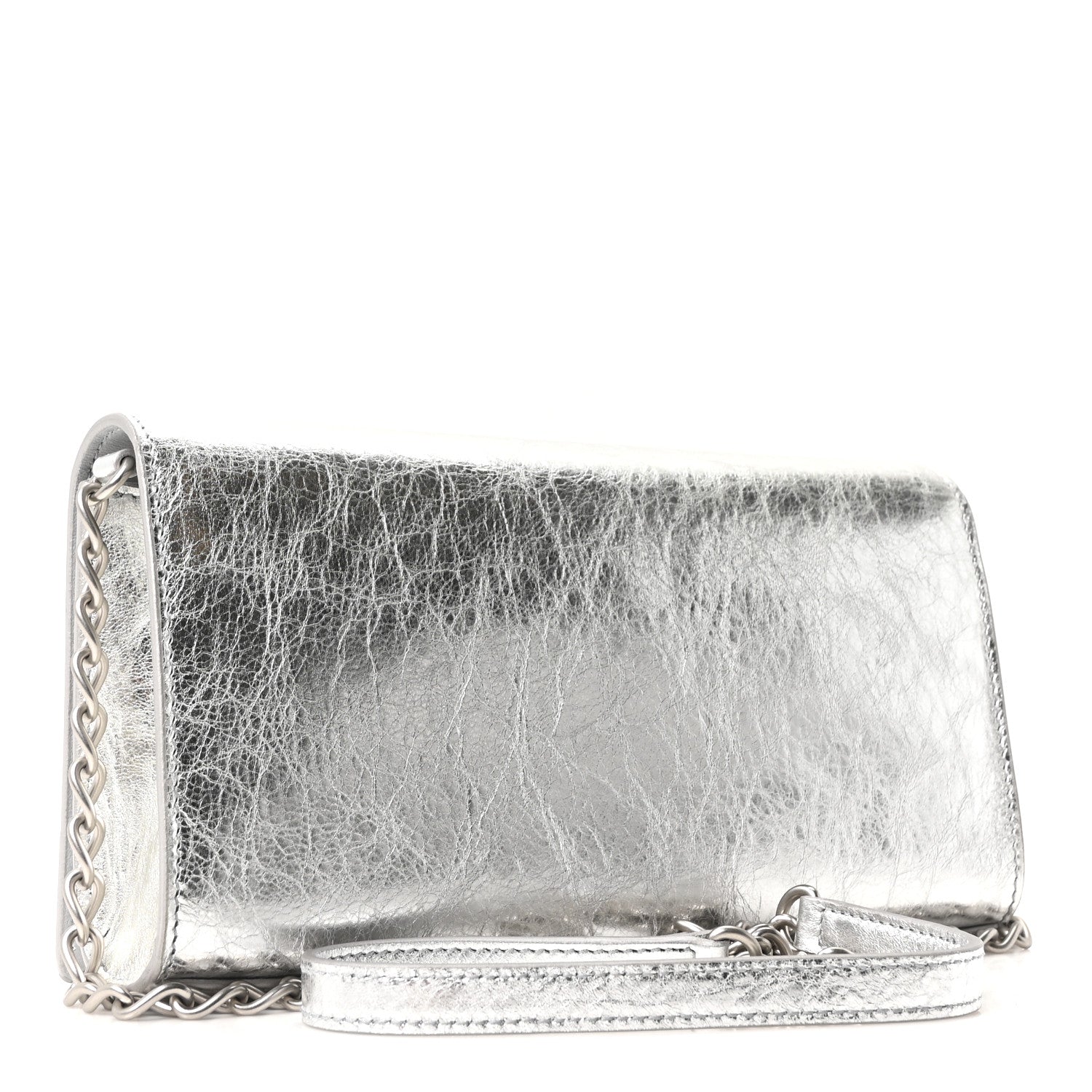 Balenciaga Metallized Arena Lambskin Classic Silver Hardware Le City Wallet On Chain Silver 3 of 9