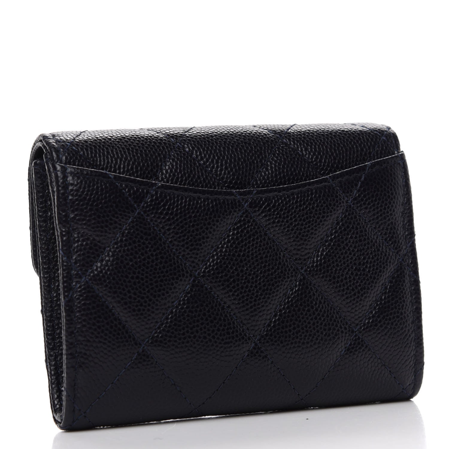 Chanel Caviar Quilted Flap Card Holder Wallet Navy Blue 3 of 9