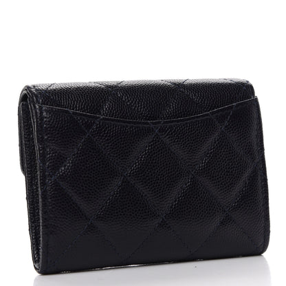 Chanel Caviar Quilted Flap Card Holder Wallet Navy Blue 3 of 9
