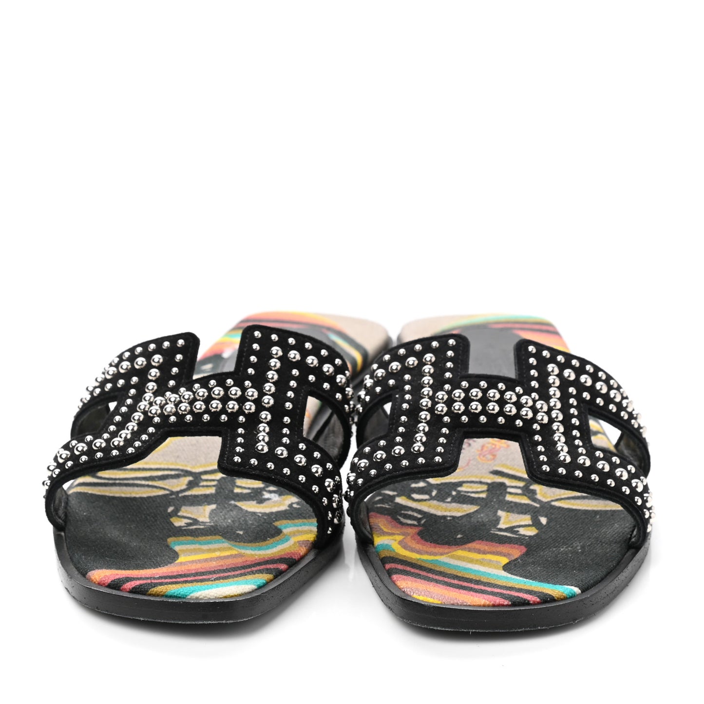 Suede Goatskin Studded Oran Sandals 35.5 Black