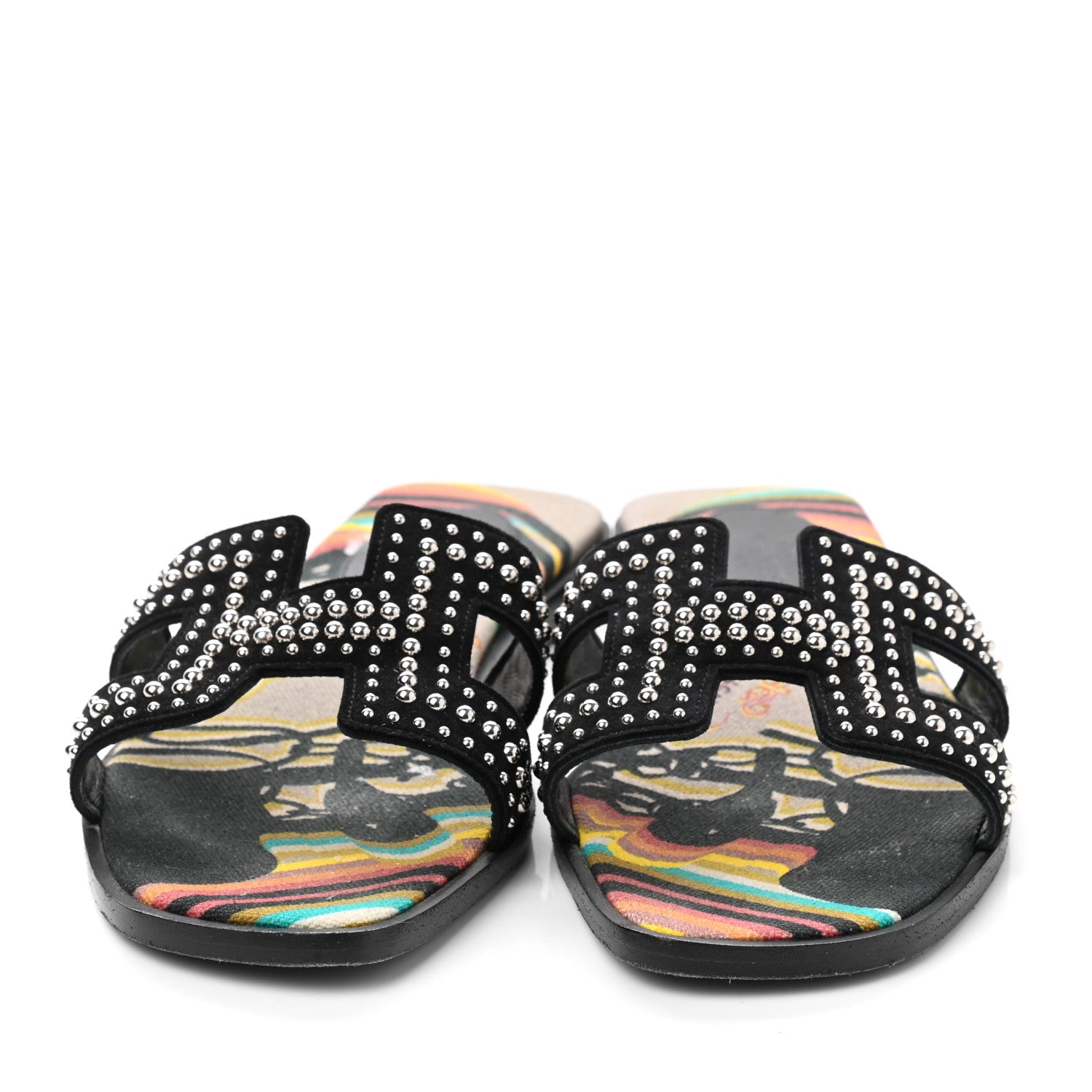 Hermes Suede Goatskin Studded Oran Sandals 35.5 Black 2 of 11