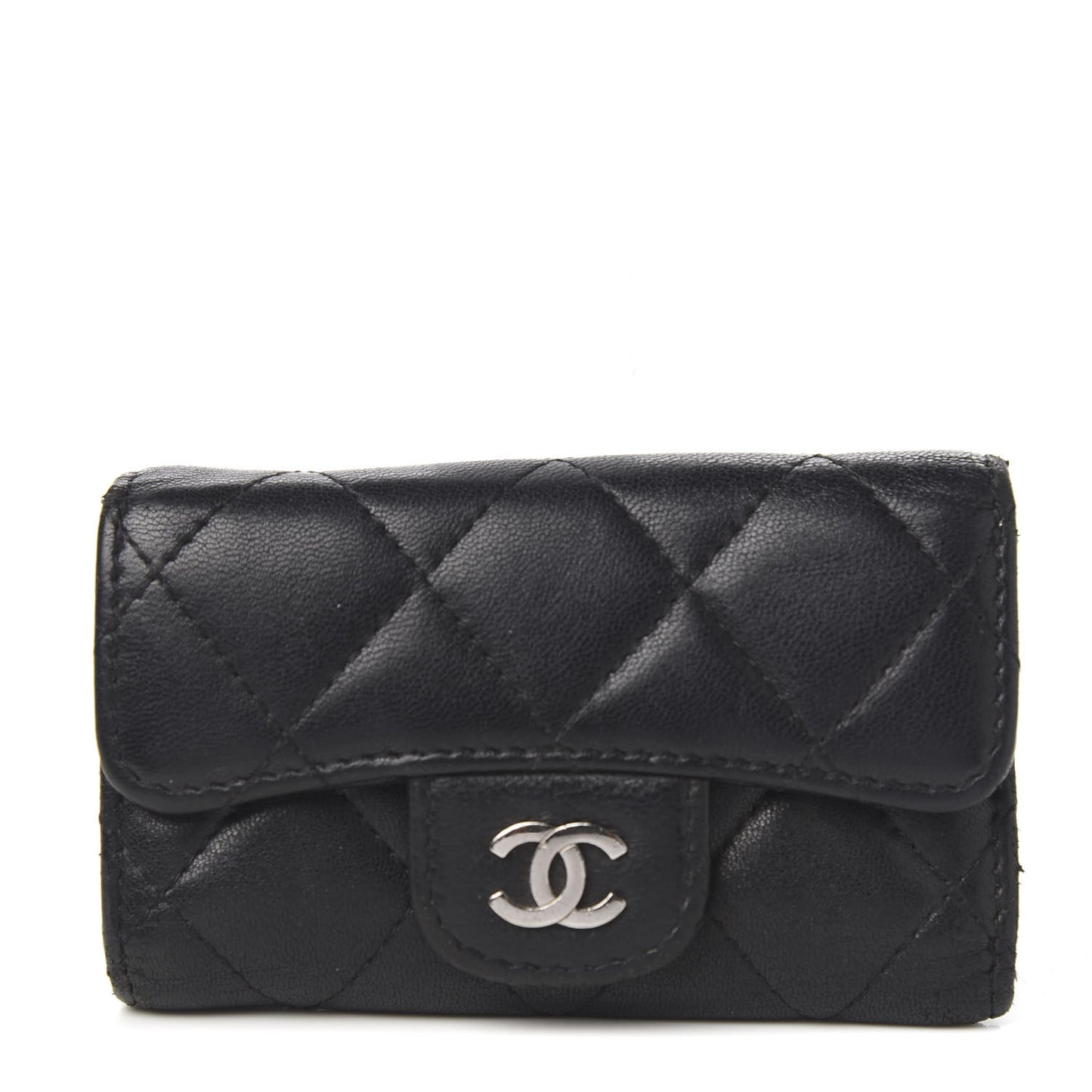 Lambskin Quilted 6 Key Holder Black