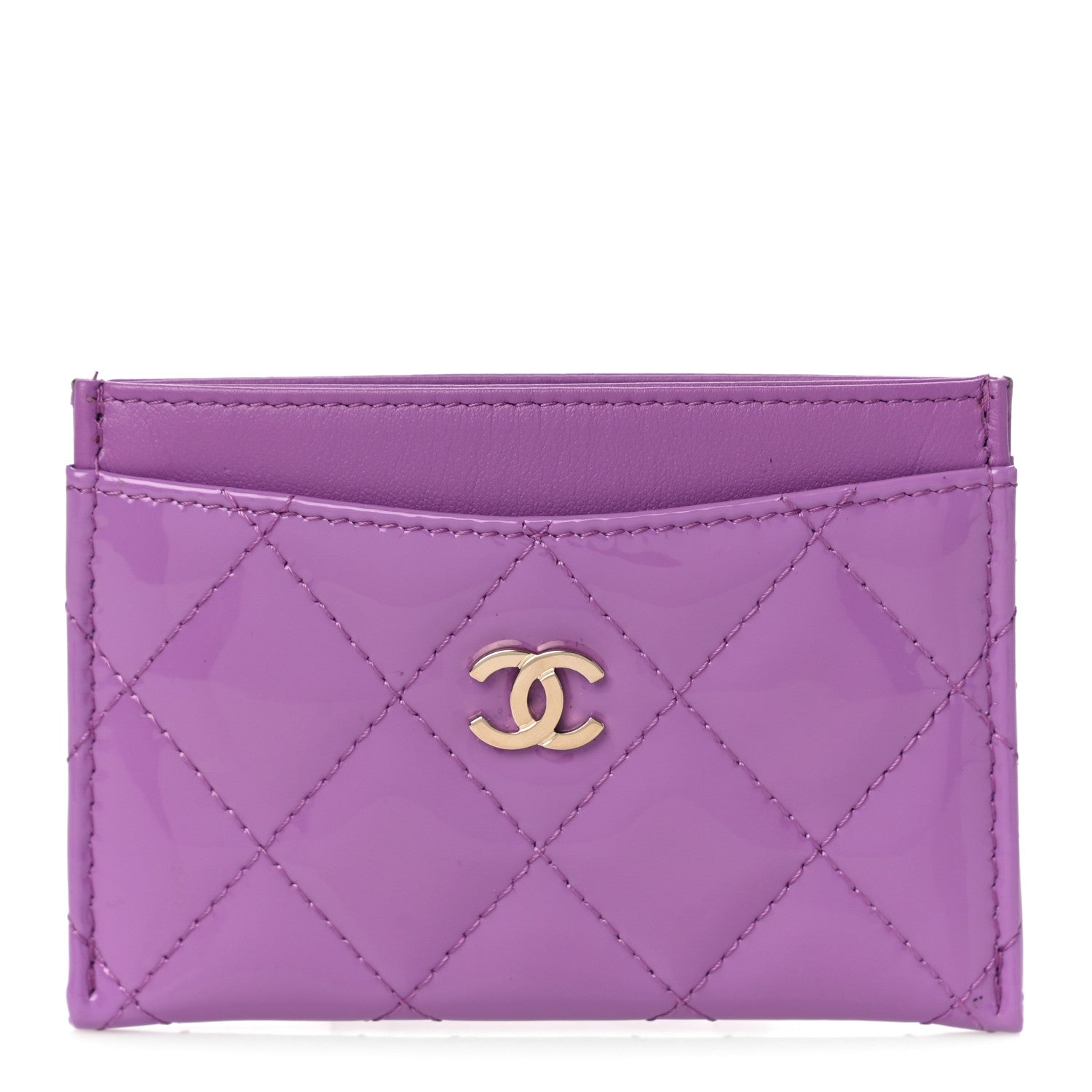 Chanel Patent Quilted Card Holder Purple 1 of 12