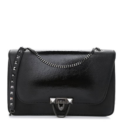 Valentino Garavani Patent Pebbled Calfskin Medium Rockstud Demilune Shoulder Bag Black 1 of 4