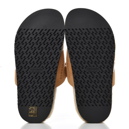 Hermes Suede Goatskin Woolskin Womens Chypre Sandals 37 Golden Beige 5 of 9