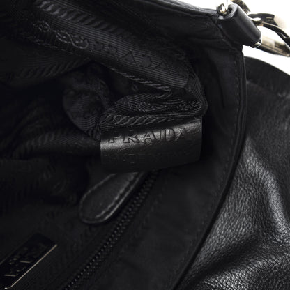 Prada Tessuto Nylon Calfskin Crocodile Embossed Shoulder Bag Black 11 of 12