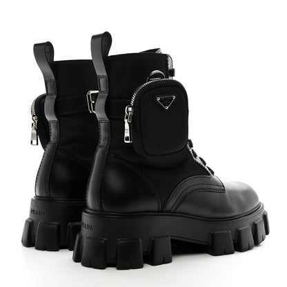 Prada Spazzolato Rois Re-Nylon Metal Triangle Logo Mens Monolith Pouch Pocket 60mm Combat Boots 7.5 Black 4 of 9