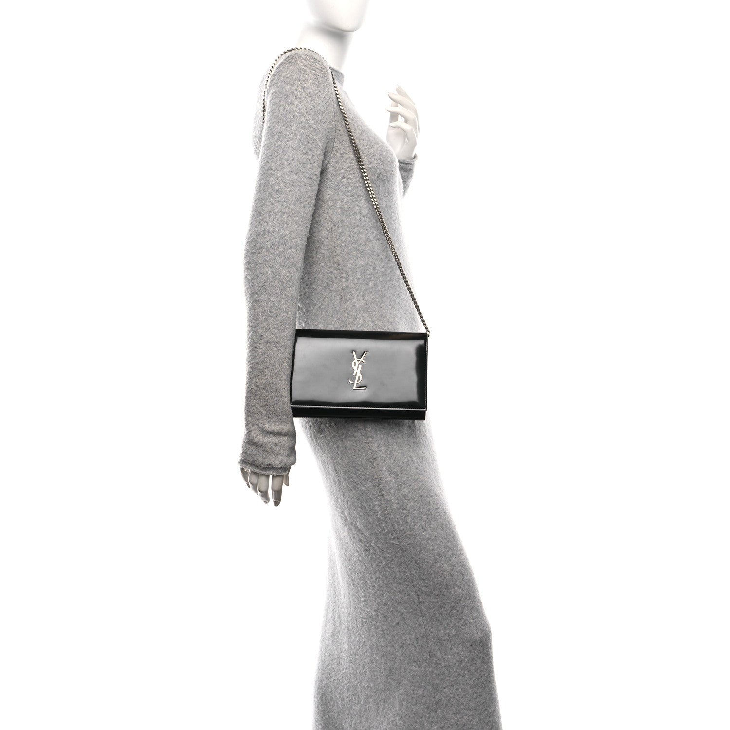 Saint Laurent Patent Calfskin Monogram Kate Wallet On Chain Black 2 of 9