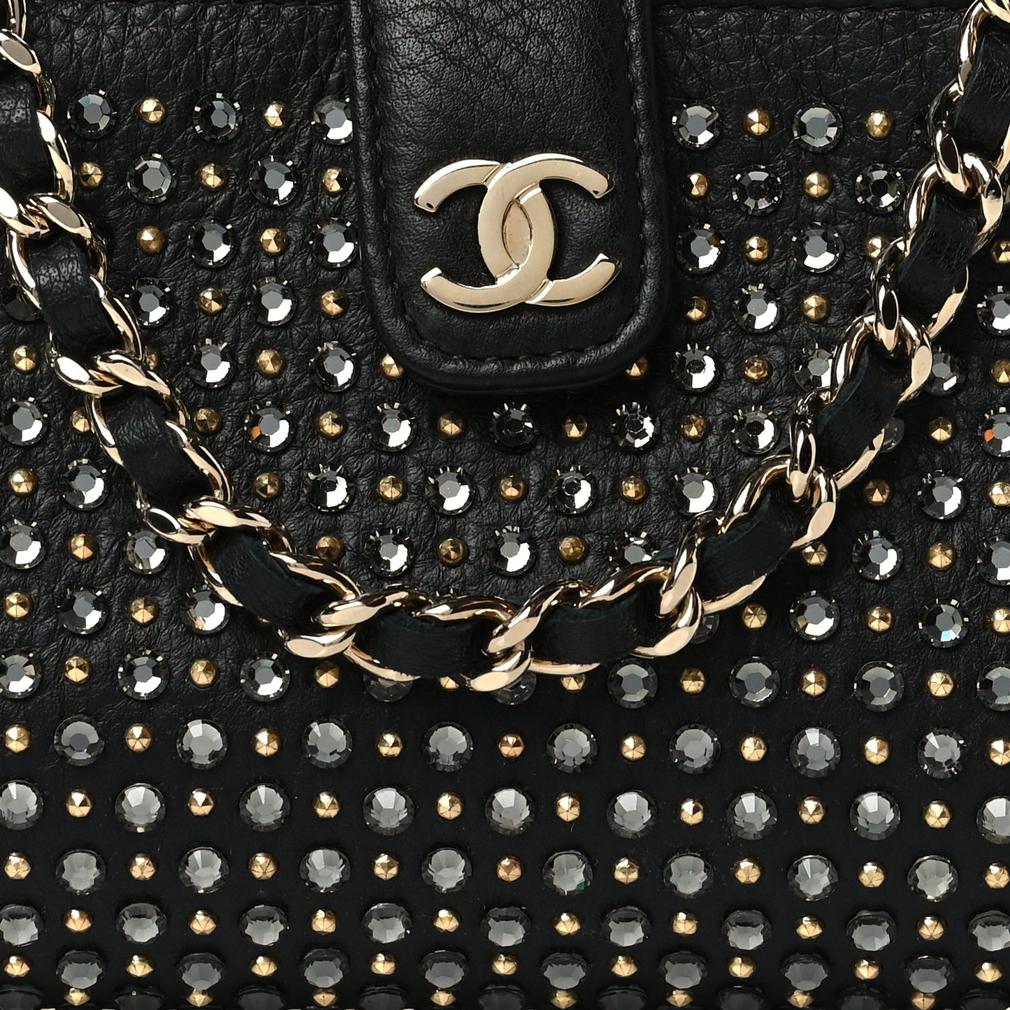 Calfskin Strass Studded Mini Phone Holder Clutch Black