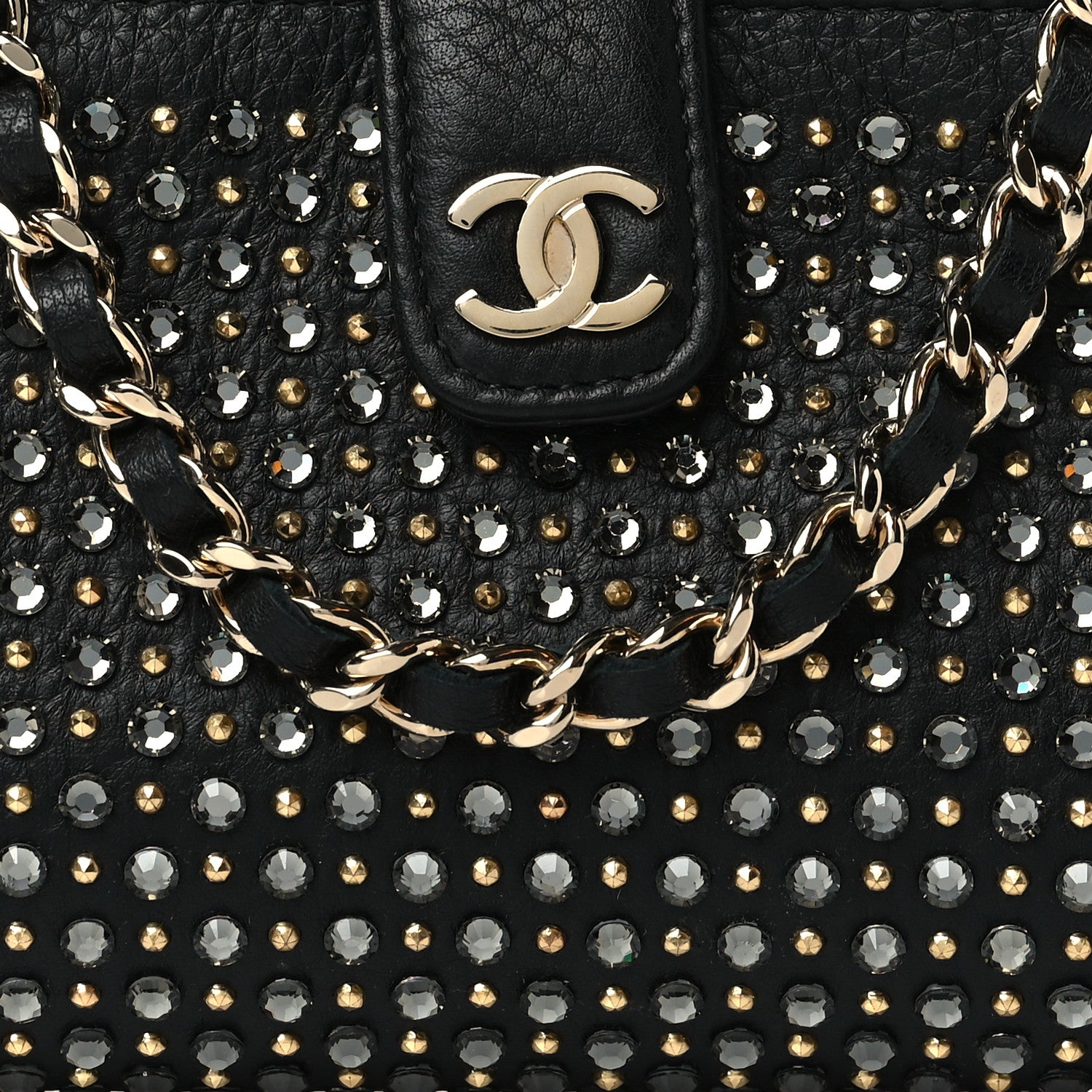 Chanel Calfskin Strass Studded Mini Phone Holder Clutch Black 7 of 9