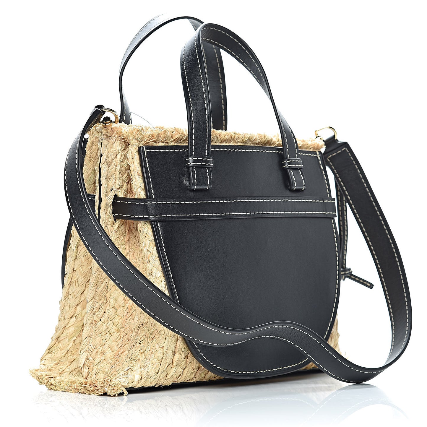 Calfskin Raffia Small Gate Tote Black