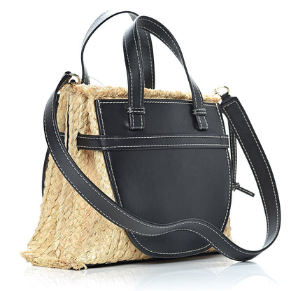 Loewe Calfskin Raffia Small Gate Tote Black 3 of 12