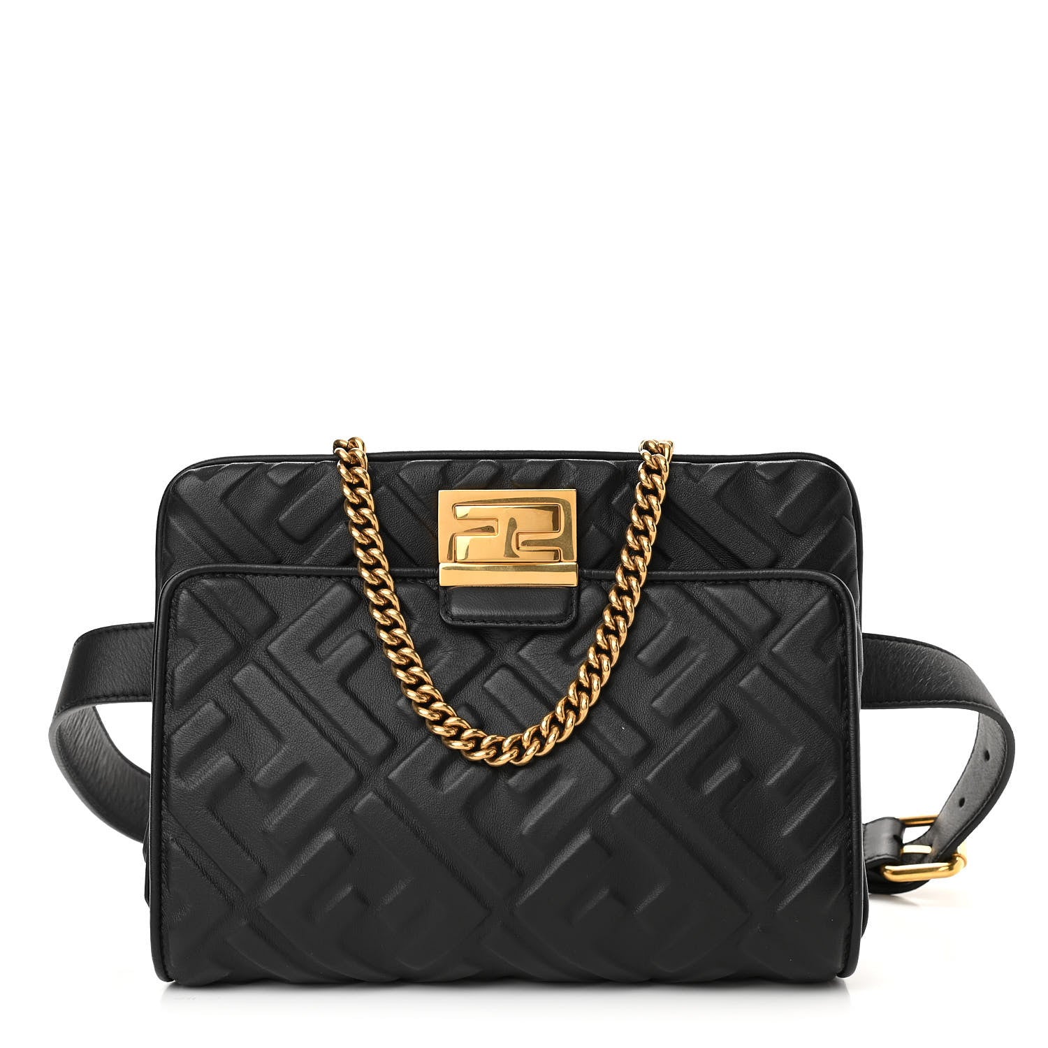 Fendi Nappa FF 1974 Diagonal Embossed Upside Down Belt Bag Black 1 of 11