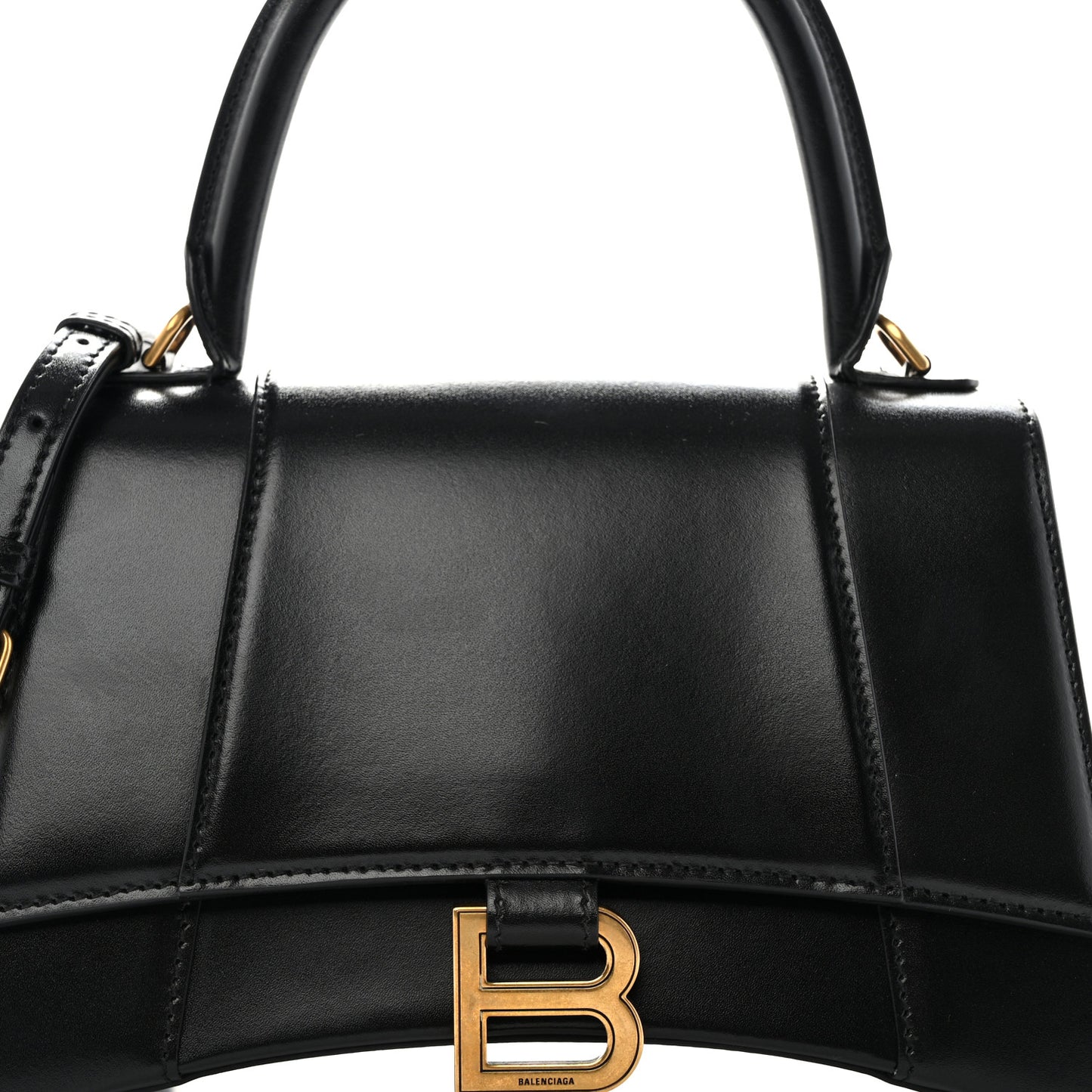 Shiny Box Calfskin Small Hourglass Top Handle Bag Black