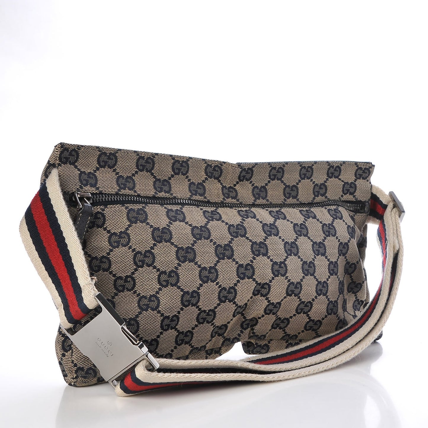 GG Monogram Web Double Pocket Belt Bag Navy