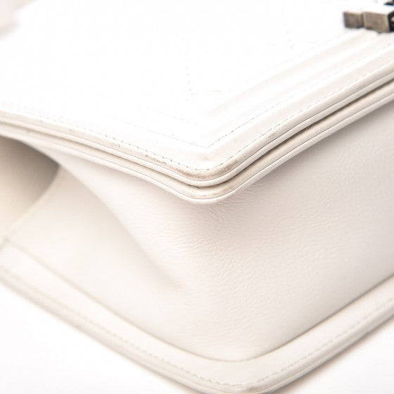 Calfskin Double Stitch Medium Boy Flap White