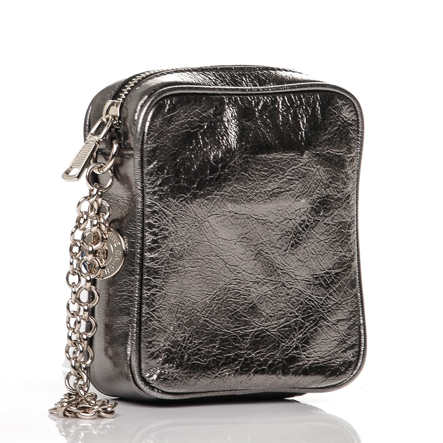 Metallic Leather Belle De Jour Wristlet Pouch Grey