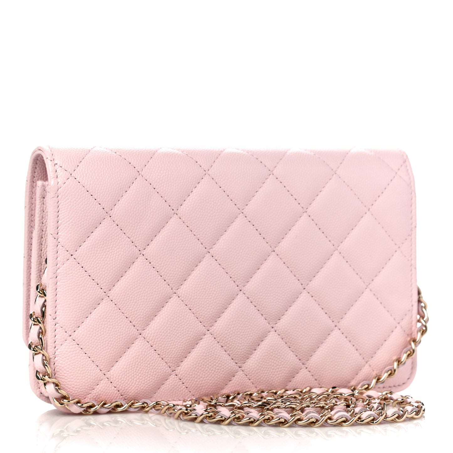Caviar Quilted Crystal CC Wallet On Chain WOC Light Pink