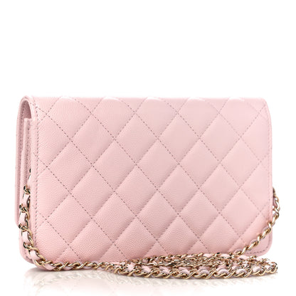 Chanel Caviar Quilted Crystal CC Wallet On Chain WOC Light Pink 3 of 10