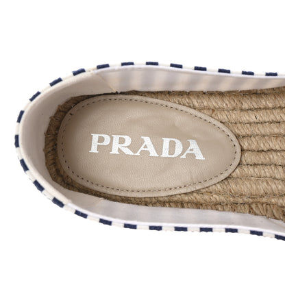 Prada Canvas Striped Triangle Logo Saint Tropez Espadrilles 39 White Blue 8 of 10