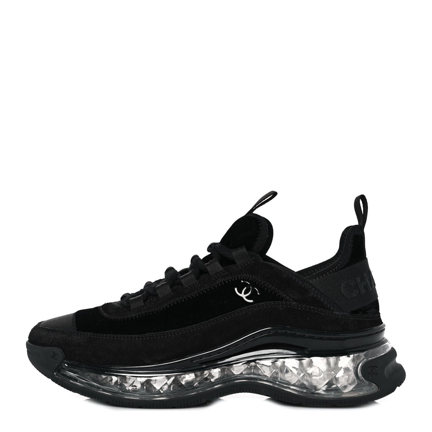 Chanel Suede Calfskin Velvet Grosgrain CC Sneakers 37.5 Black 1 of 9